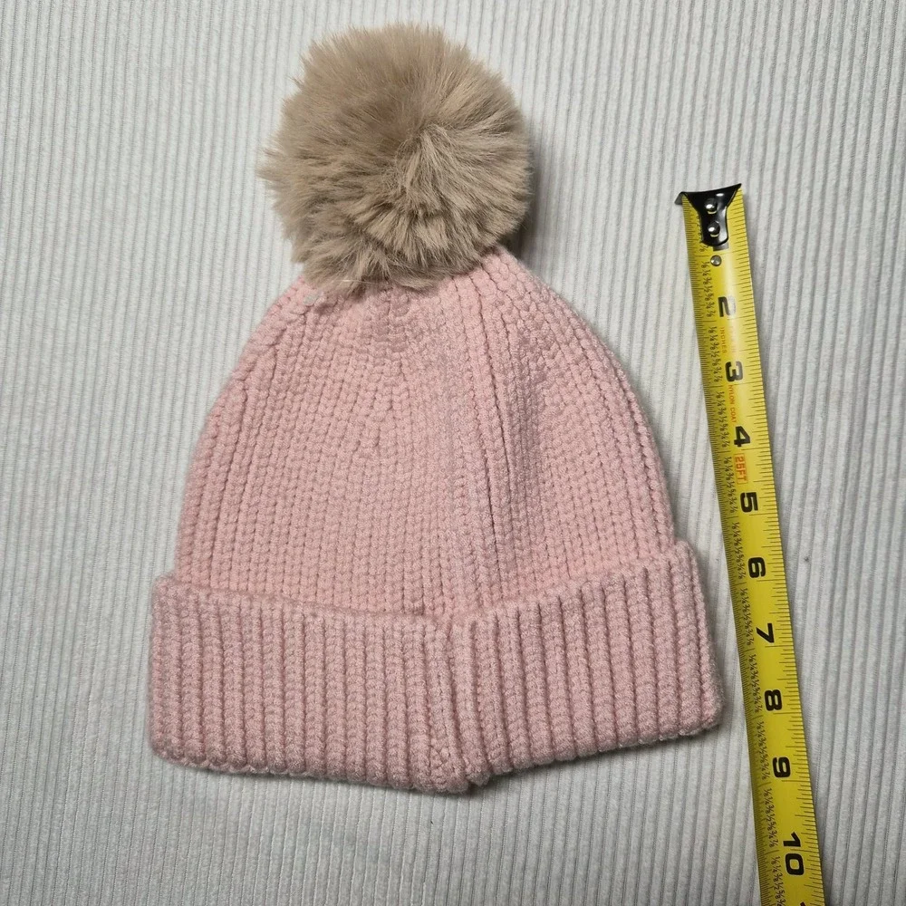 Steve Madden Women's Wide‎ Cuff Blush Pink Faux Fur Pom Beanie Hat One Size